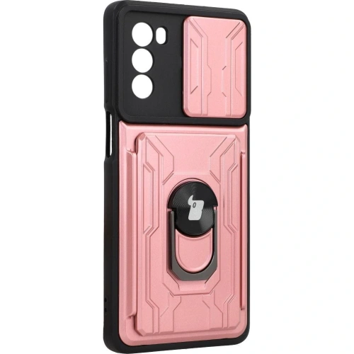 Etui Bizon Case Camshield Card Slot Ring do Moto G62 5G jasnoróżowe
