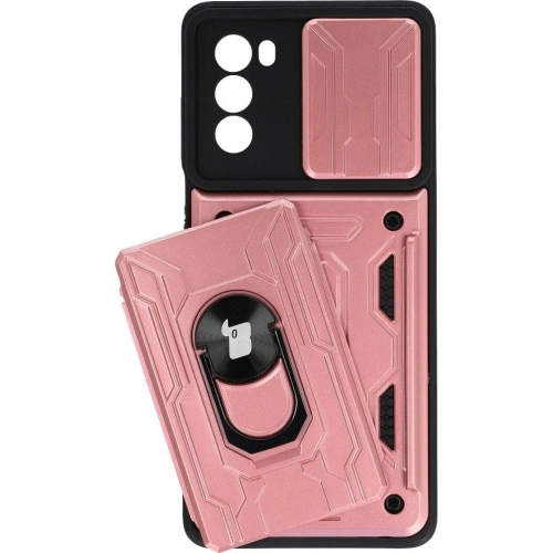 Etui Bizon Case Camshield Card Slot Ring do Moto G62 5G jasnoróżowe