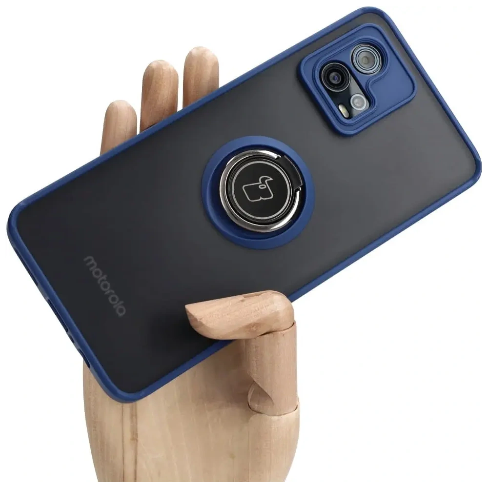 Hurtownia GSM - Bizon Case Hybrid Ring Motorola Moto G72 fumuriu cu un cadru albastru marin - BIZ550 - {ean13} - Hurt