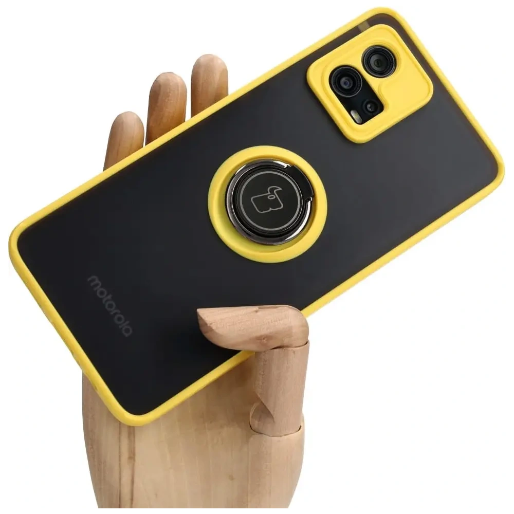 Wholesale Bizon Case Hybrid Ring Motorola Moto G72 smoky with a yellow frame - BIZ553 - {ean13} - Hurt