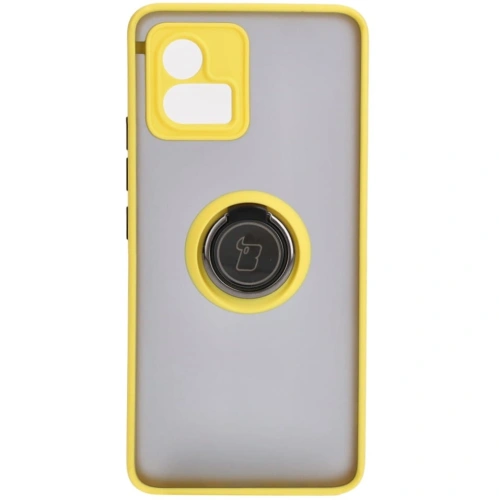 Etui z uchwytem na palec Bizon Case Hybrid Ring do Motorola Moto G72 przydymione z żółtą ramką