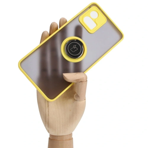 Etui z uchwytem na palec Bizon Case Hybrid Ring do Motorola Moto G72 przydymione z żółtą ramką