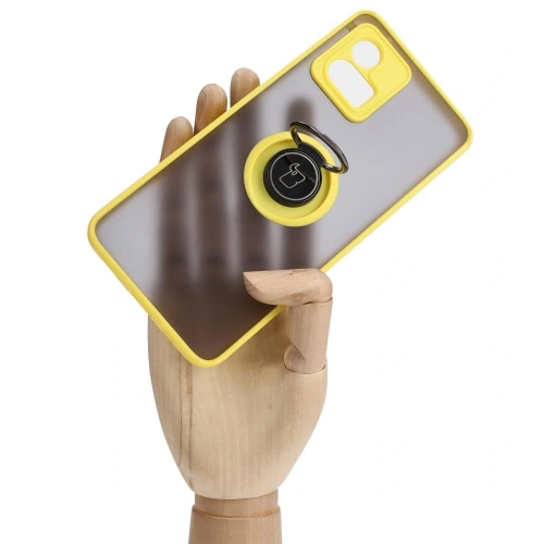 Etui z uchwytem na palec Bizon Case Hybrid Ring do Motorola Moto G72 przydymione z żółtą ramką