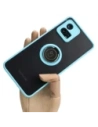 Etui s držákem na prst Bizon Case Hybrid Ring pro Motorola Moto G72 kouřové s jasně modrým rámem