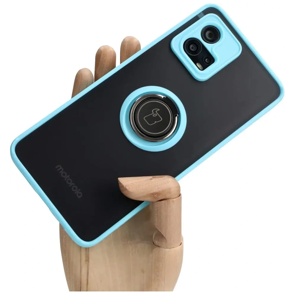 Hurtownia GSM - Etui s držákem na prst Bizon Case Hybrid Ring pro Motorola Moto G72 kouřové s jasně modrým rámem - BIZ555 - {ean13} - Hurt
