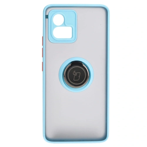 Etui z uchwytem na palec Bizon Case Hybrid Ring do Motorola Moto G72 przydymione z jasnoniebieską ramką