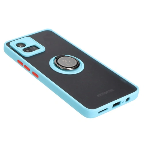 Etui z uchwytem na palec Bizon Case Hybrid Ring do Motorola Moto G72 przydymione z jasnoniebieską ramką