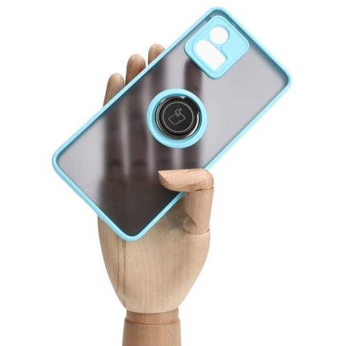 Etui z uchwytem na palec Bizon Case Hybrid Ring do Motorola Moto G72 przydymione z jasnoniebieską ramką