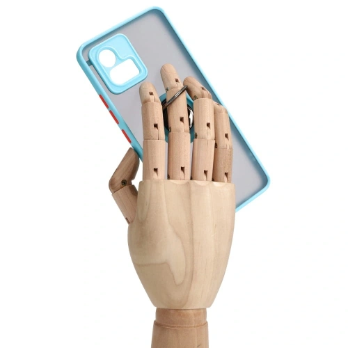 Etui z uchwytem na palec Bizon Case Hybrid Ring do Motorola Moto G72 przydymione z jasnoniebieską ramką