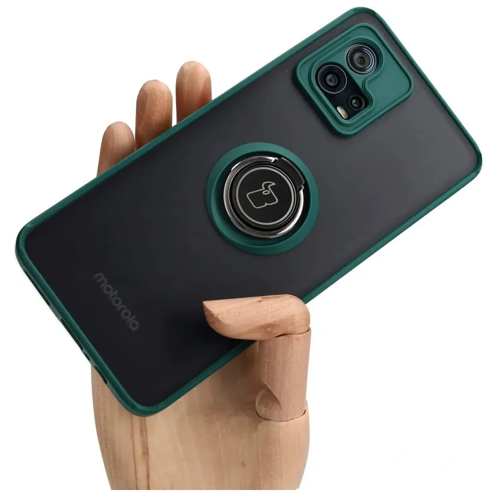 Hurtownia GSM - Etui s úchytem na prst Bizon Case Hybrid Ring pro Motorola Moto G72 kouřové s tmavě zeleným rámem - BIZ556 - {ean13} - Hurt