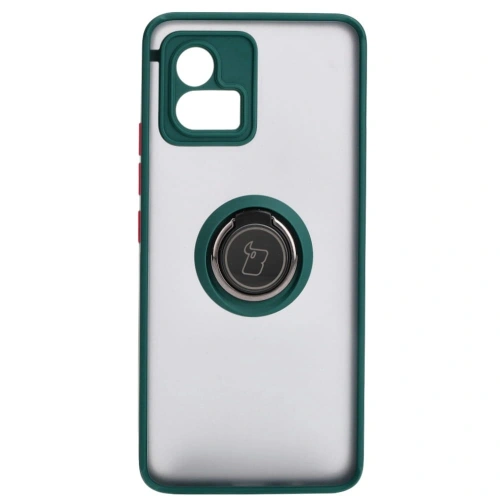 Etui z uchwytem na palec Bizon Case Hybrid Ring do Motorola Moto G72 przydymione z ciemnozieloną ramką