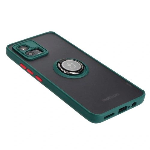 Etui z uchwytem na palec Bizon Case Hybrid Ring do Motorola Moto G72 przydymione z ciemnozieloną ramką