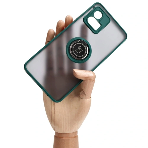 Etui z uchwytem na palec Bizon Case Hybrid Ring do Motorola Moto G72 przydymione z ciemnozieloną ramką