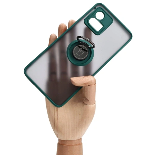 Etui z uchwytem na palec Bizon Case Hybrid Ring do Motorola Moto G72 przydymione z ciemnozieloną ramką