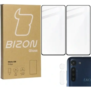 Hurtownia GSM - Szkło hartowane Bizon Glass Edge - [2 PACK] + ochrona na obiektyw Moto G8 czarne - BIZ558 - {ean13} - Hurt