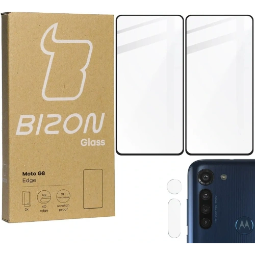 Szkło hartowane Bizon Glass Edge - [2 PACK] + ochrona na obiektyw Moto G8 czarne