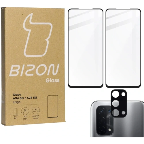 Szkło hartowane Bizon Glass Edge - [2 PACK] + ochrona na obiektyw Oppo A54 5G / A74 5G czarne