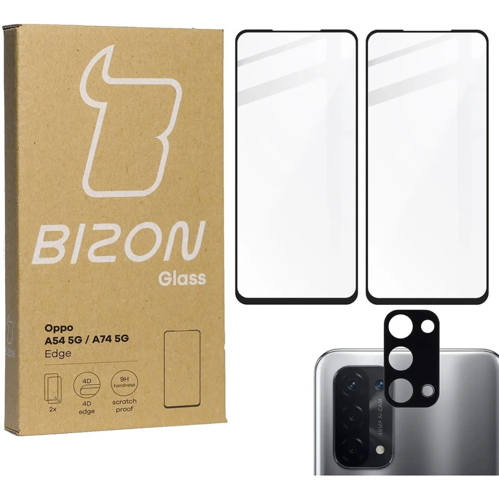 Hurtownia GSM - Bizon Glass Edge edzett üveg - [2 CSOMAG] + lencsevédő Oppo A54 5G / A74 5G fekete - BIZ593 - {ean13} - Hurt