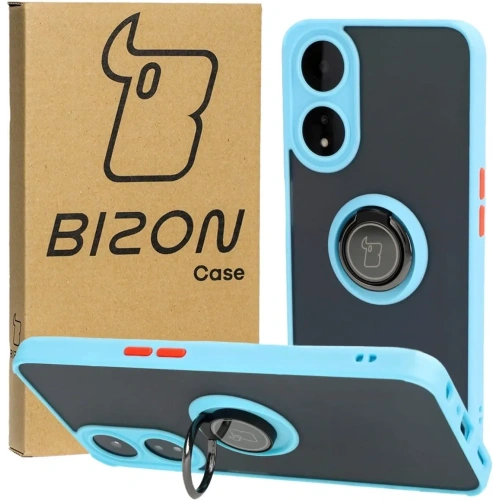 Etui z uchwytem na palec Bizon Case Hybrid Ring do Oppo A78 5G przydymione z jasnoniebieską ramką