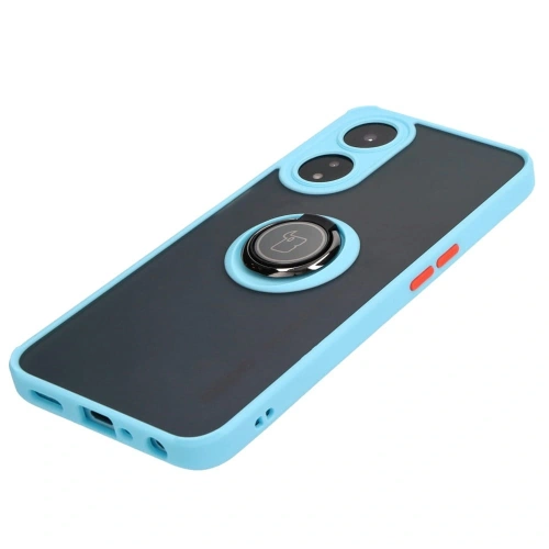 Etui z uchwytem na palec Bizon Case Hybrid Ring do Oppo A78 5G przydymione z jasnoniebieską ramką