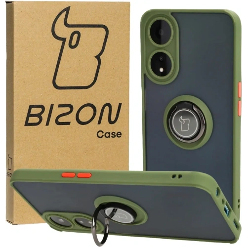 Etui z uchwytem na palec Bizon Case Hybrid Ring do Oppo A78 5G przydymione z zieloną ramką
