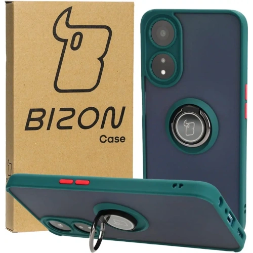Etui z uchwytem na palec Bizon Case Hybrid Ring do Oppo A78 5G przydymione z ciemnozieloną ramką