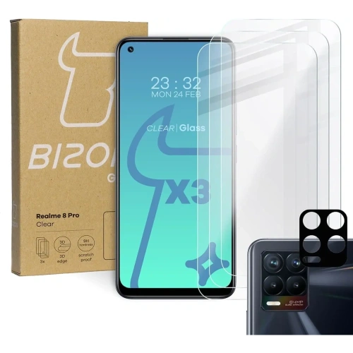 Szkło hartowane Bizon Glass Clear - 3 szt. + obiektyw Realme 8 Pro