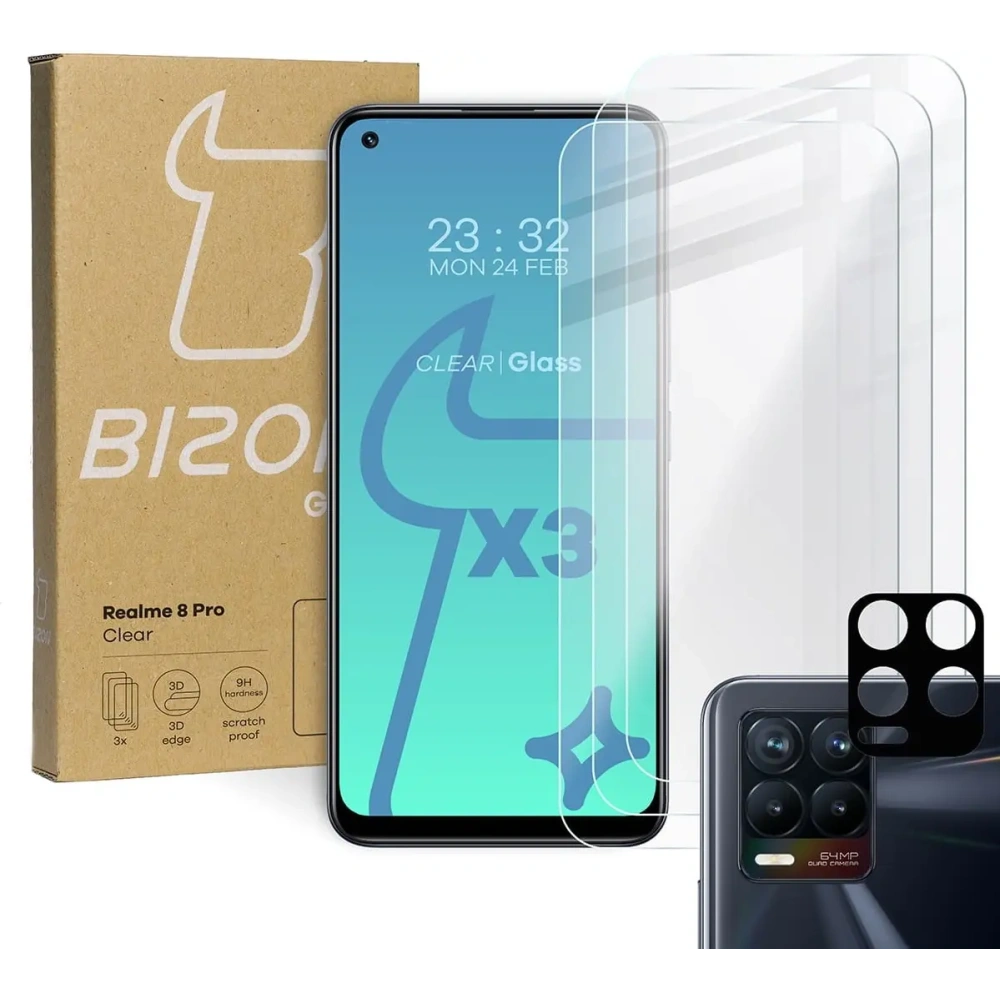 Wholesale Bizon Glass Clear tempered glass - 3 pcs. + lens glass Realme 8 Pro - BIZ689 - {ean13} - Hurt