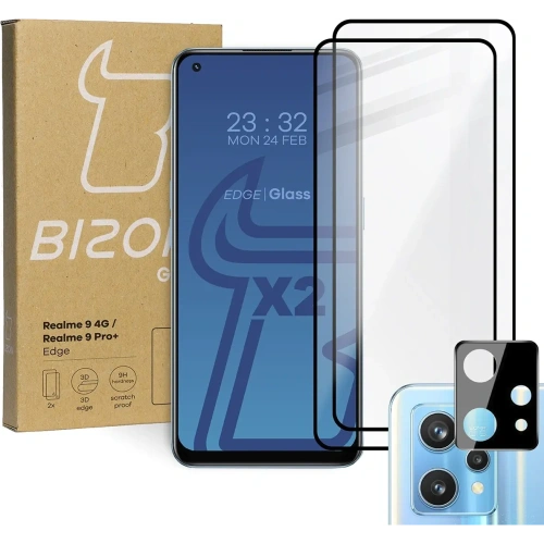 Szkło hartowane Bizon Glass Edge - [2 PACK] + ochrona na obiektyw Realme 9 4G / Realme 9 Pro+