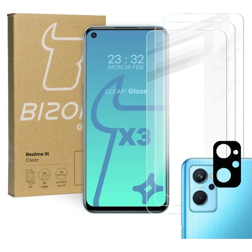Szkło hartowane Bizon Glass Clear - 3 szt. + obiektyw Realme 9i