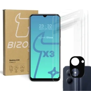 Wholesale BIZON Clear 2 3x screen glass + camera glass Realme C33 - BIZ724 - {ean13} - Hurt