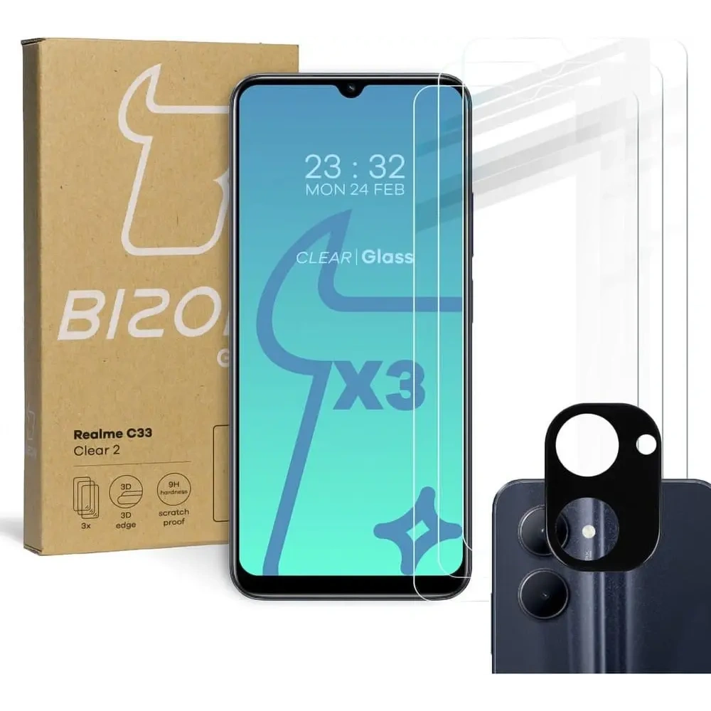 Wholesale BIZON Clear 2 3x screen glass + camera glass Realme C33 - BIZ724 - {ean13} - Hurt