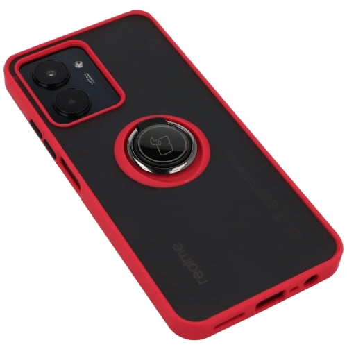 Etui z uchwytem na palec Bizon Case Hybrid Ring do Realme C33 / C30 / Narzo 50i Prime przydymione z czerwoną ramką