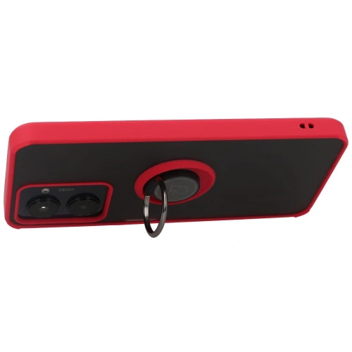 Etui z uchwytem na palec Bizon Case Hybrid Ring do Realme C33 / C30 / Narzo 50i Prime przydymione z czerwoną ramką