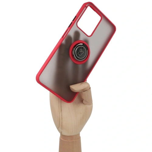 Etui z uchwytem na palec Bizon Case Hybrid Ring do Realme C33 / C30 / Narzo 50i Prime przydymione z czerwoną ramką
