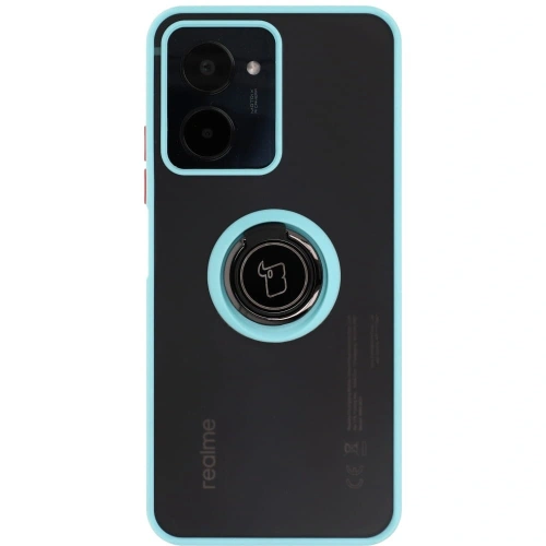 Etui z uchwytem na palec Bizon Case Hybrid Ring do Realme C33 / C30 / Narzo 50i Prime przydymione z jasnoniebieską ramką
