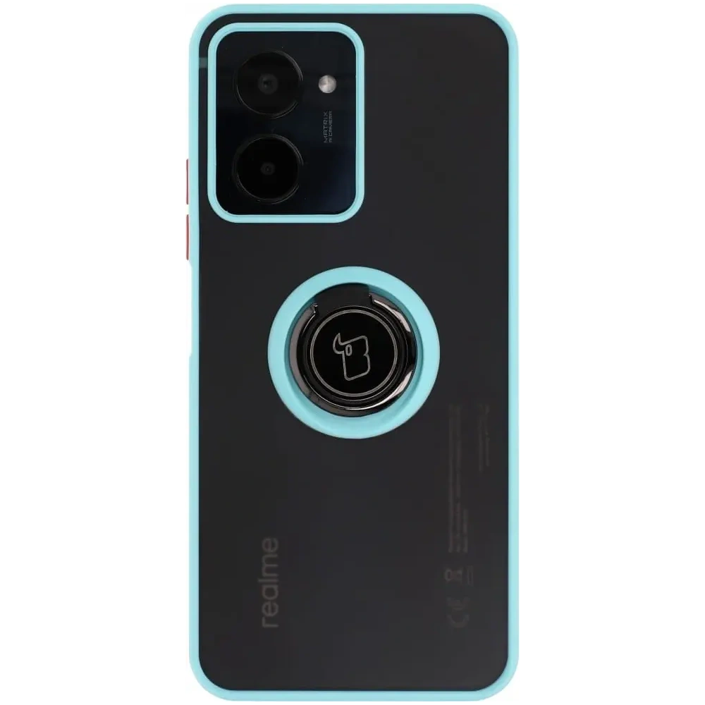 Hurtownia GSM - Etui z uchwytem na palec Bizon Case Hybrid Ring do Realme C33 / C30 / Narzo 50i Prime przydymione z jasnoniebieską ramką - BIZ727 - {ean13} - Hurt