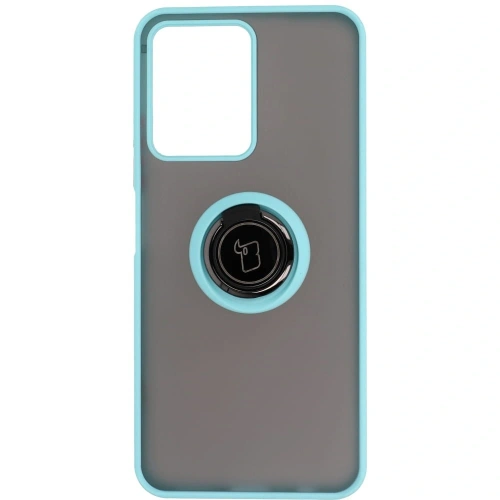 Etui z uchwytem na palec Bizon Case Hybrid Ring do Realme C33 / C30 / Narzo 50i Prime przydymione z jasnoniebieską ramką