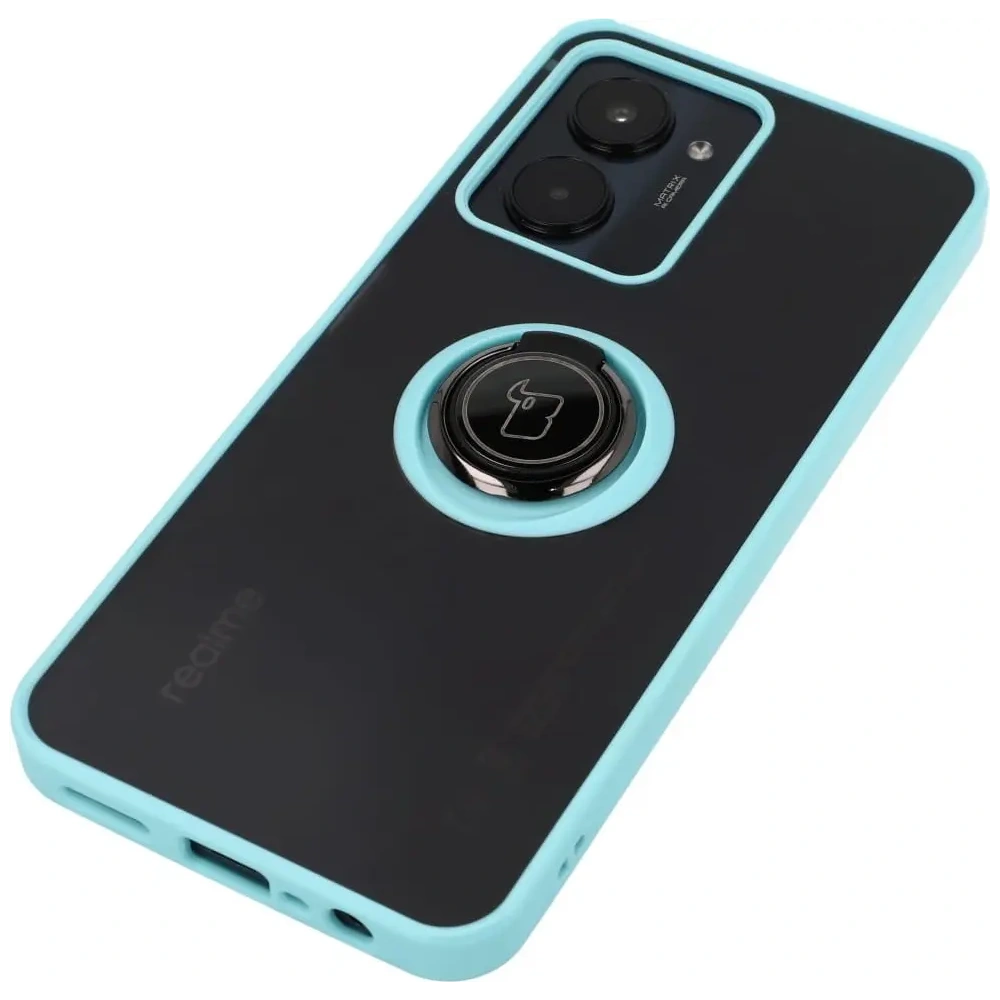 Hurtownia GSM - Etui z uchwytem na palec Bizon Case Hybrid Ring do Realme C33 / C30 / Narzo 50i Prime przydymione z jasnoniebieską ramką - BIZ727 - {ean13} - Hurt