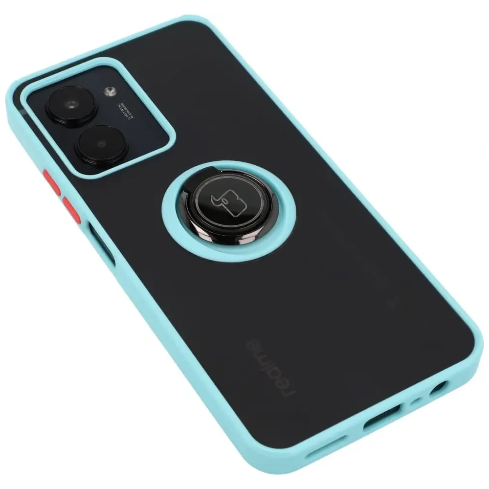 Hurtownia GSM - Etui z uchwytem na palec Bizon Case Hybrid Ring do Realme C33 / C30 / Narzo 50i Prime przydymione z jasnoniebieską ramką - BIZ727 - {ean13} - Hurt