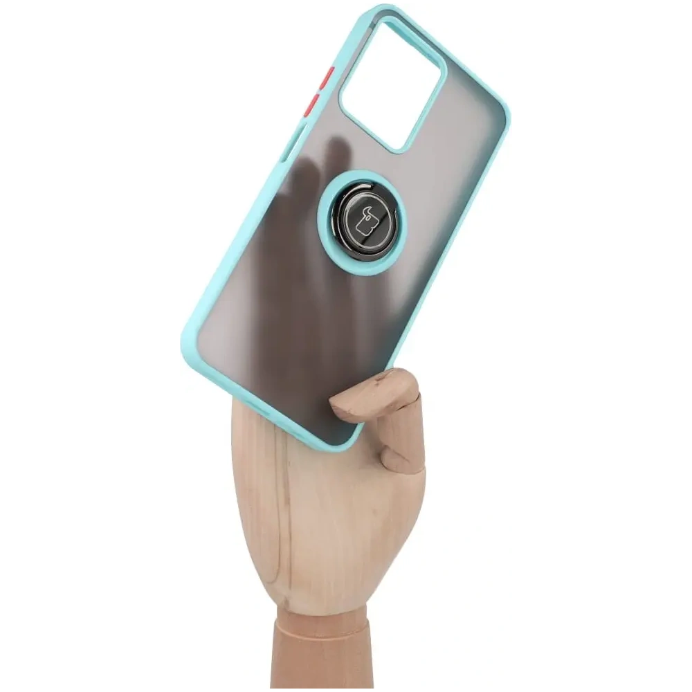 Hurtownia GSM - Etui z uchwytem na palec Bizon Case Hybrid Ring do Realme C33 / C30 / Narzo 50i Prime przydymione z jasnoniebieską ramką - BIZ727 - {ean13} - Hurt