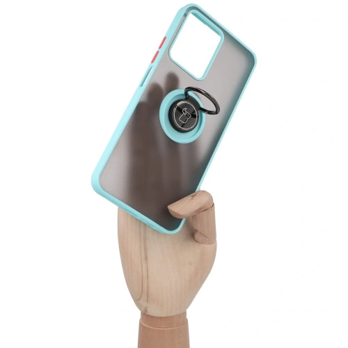 Etui z uchwytem na palec Bizon Case Hybrid Ring do Realme C33 / C30 / Narzo 50i Prime przydymione z jasnoniebieską ramką
