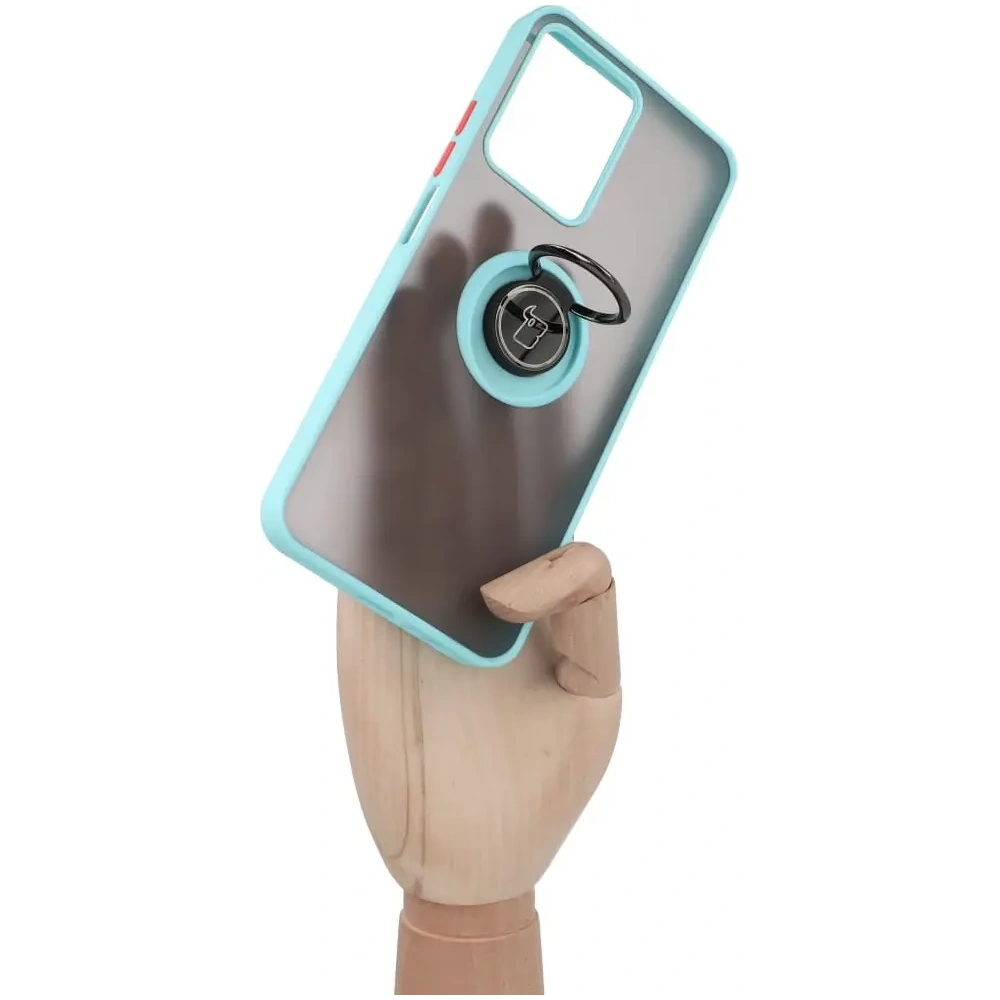 Hurtownia GSM - Etui z uchwytem na palec Bizon Case Hybrid Ring do Realme C33 / C30 / Narzo 50i Prime przydymione z jasnoniebieską ramką - BIZ727 - {ean13} - Hurt