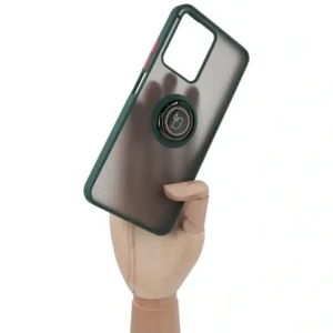 Hurtownia GSM - Pouzdro s úchopem na prst Bizon Case Hybrid Ring pro Realme C33 / C30 / Narzo 50i Prime kouřové s tmavě zeleným rámem. - BIZ728 - {ean13} - Hurt