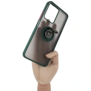 Hurtownia GSM - Pouzdro s úchopem na prst Bizon Case Hybrid Ring pro Realme C33 / C30 / Narzo 50i Prime kouřové s tmavě zeleným rámem. - BIZ728 - {ean13} - Hurt