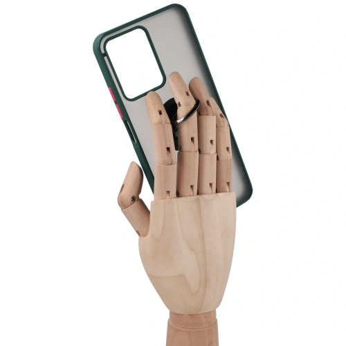 Etui z uchwytem na palec Bizon Case Hybrid Ring do Realme C33 / C30 / Narzo 50i Prime przydymione z ciemnozieloną ramką