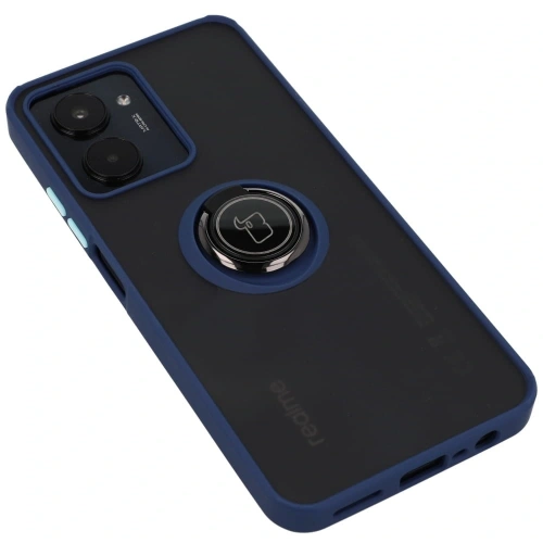 Etui z uchwytem na palec Bizon Case Hybrid Ring do Realme C33 / C30 / Narzo 50i Prime przydymione z granatową ramką