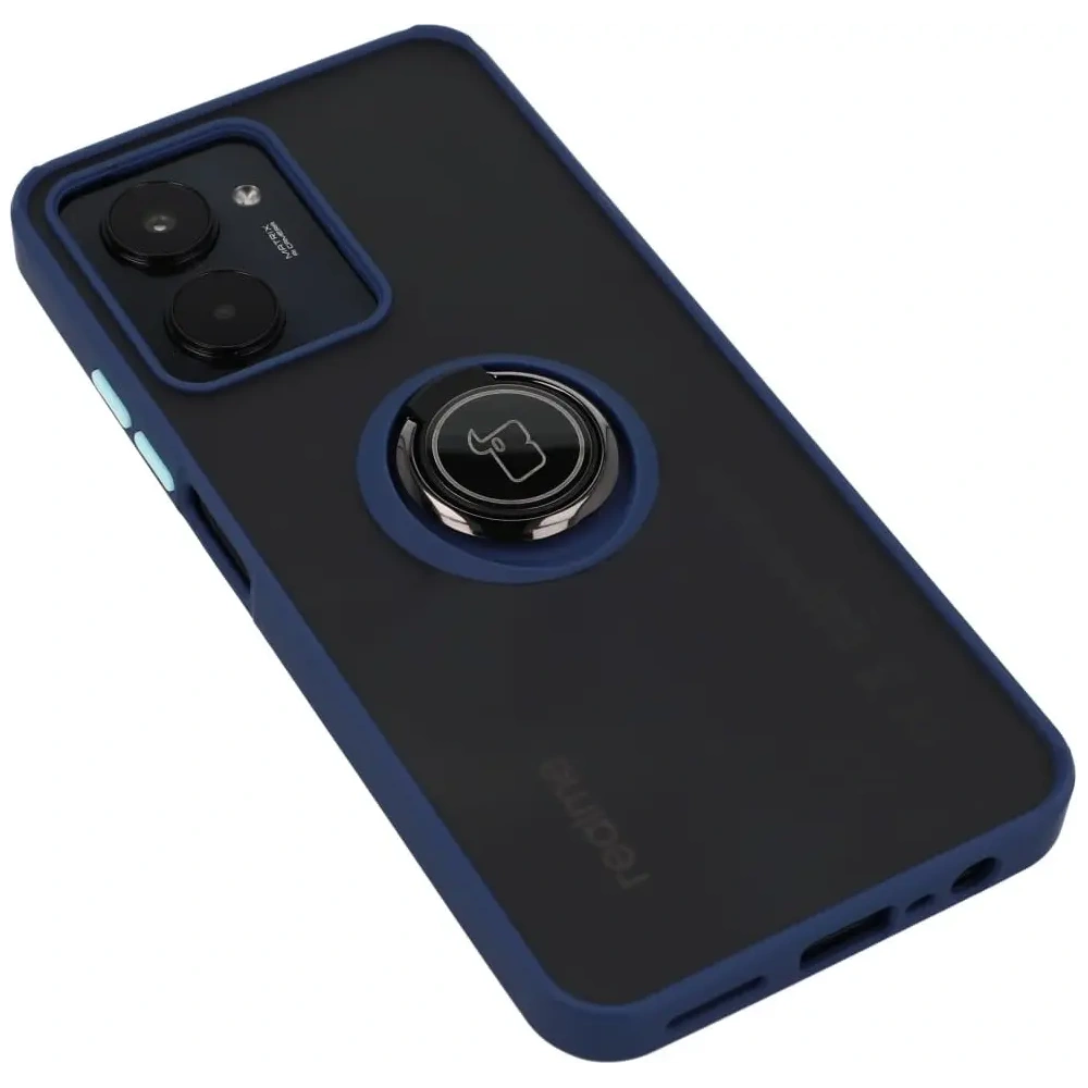Hurtownia GSM - Etui z uchwytem na palec Bizon Case Hybrid Ring do Realme C33 / C30 / Narzo 50i Prime przydymione z granatową ramką - BIZ729 - {ean13} - Hurt