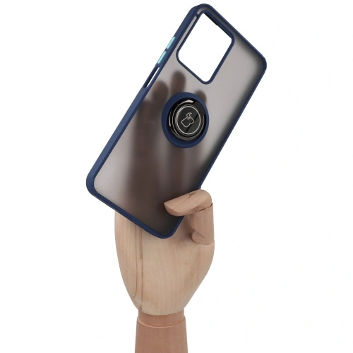 Etui z uchwytem na palec Bizon Case Hybrid Ring do Realme C33 / C30 / Narzo 50i Prime przydymione z granatową ramką