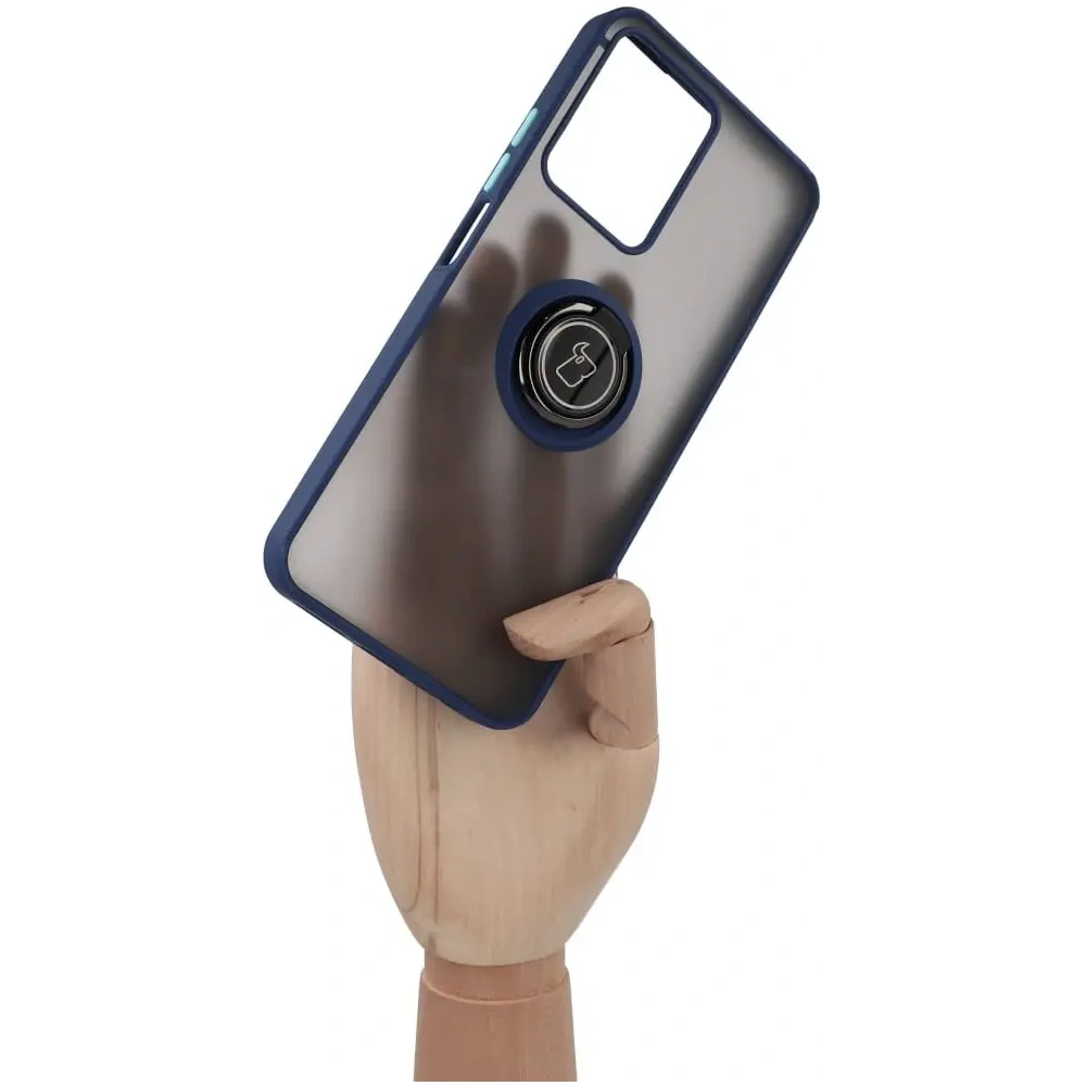 Hurtownia GSM - Etui s držákem na prst Bizon Case Hybrid Ring pro Realme C33 / C30 / Narzo 50i Prime kouřové s modrým rámečkem - BIZ729 - {ean13} - Hurt
